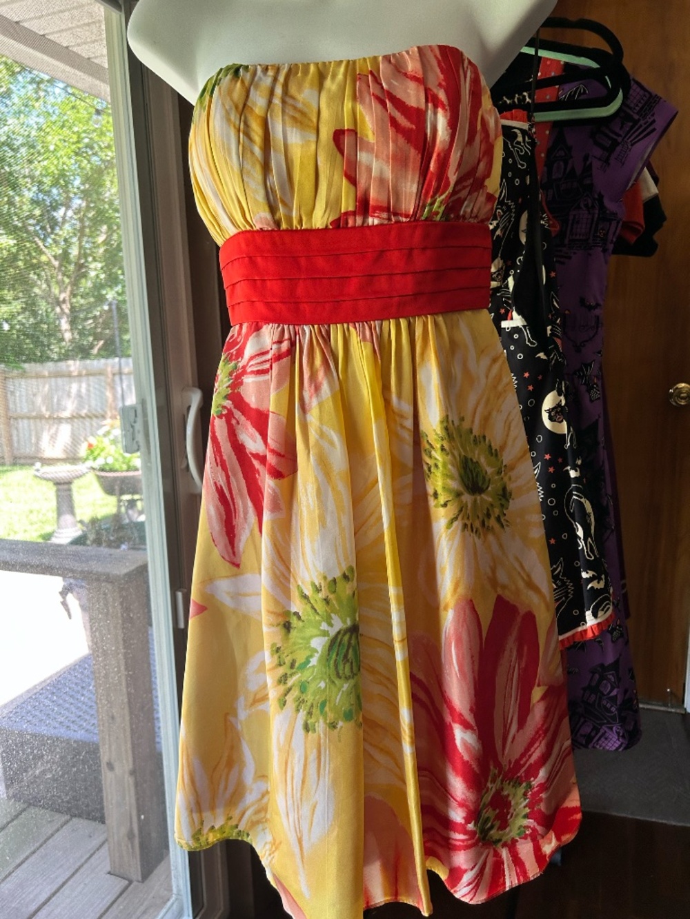 BCBG Silk Dress Strapless Floral